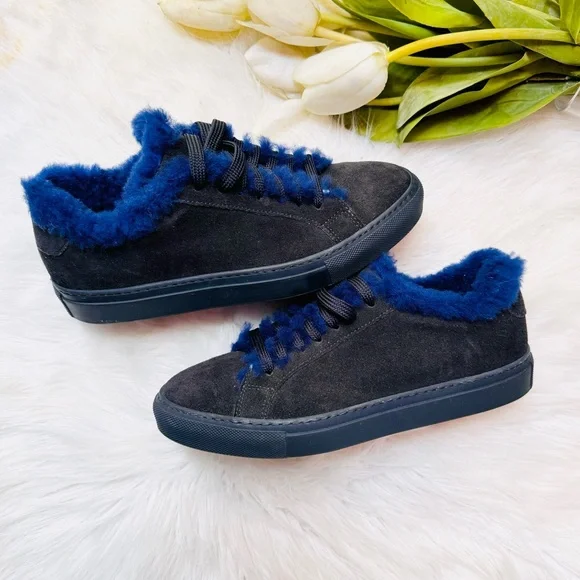 Diane B. Milano Blue Suede & Shearling Sneakers - Picture 3 of 8